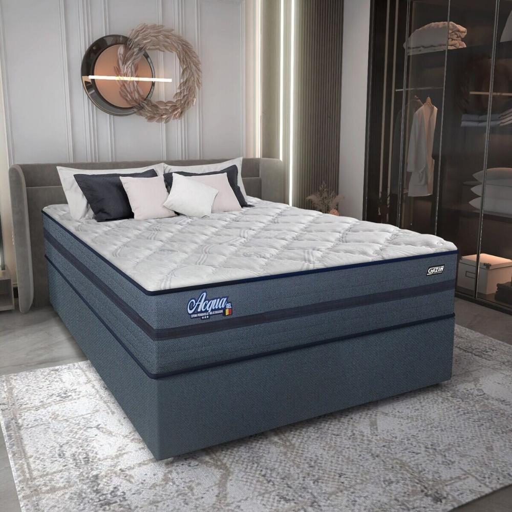 Cama Box Conjugado Casal Com Colchão 138x69x188 Acqua Gel Gazin Cr35344 Azul Escuro