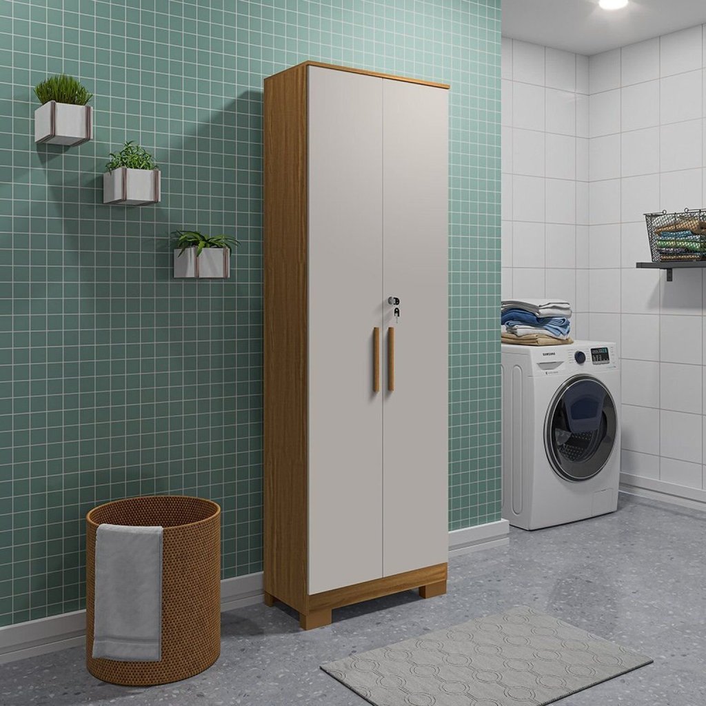 Armário Multiuso 2 Portas com Chave 100% MDF Prisma Espresso Móveis Bege Amêndoa/Off White