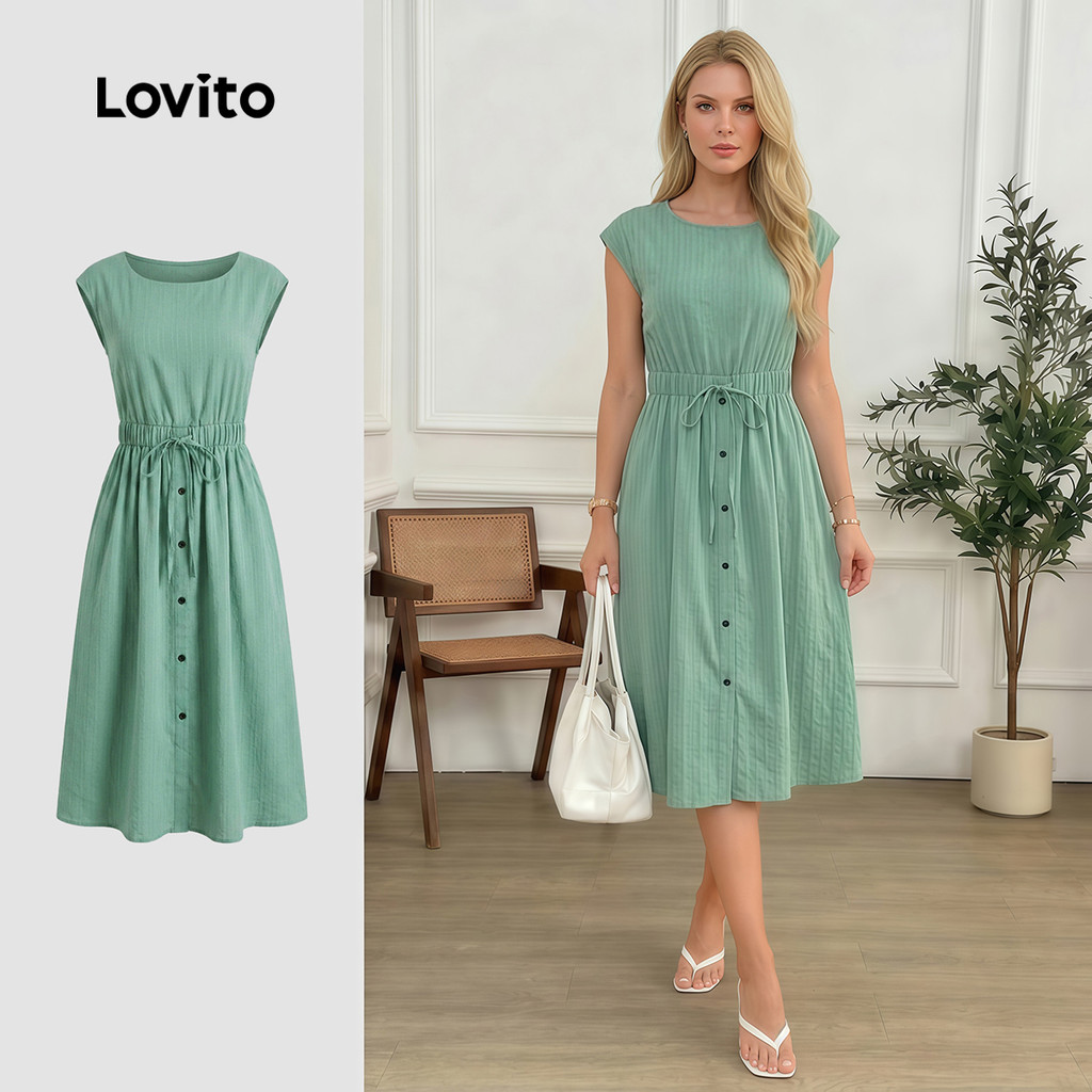 Lovito Casual Vestido Liso Com Cordão Jacquard Vestido De Verão/primavera Para M