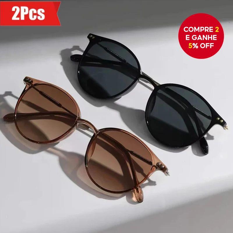2 peças de óculos de sol com armação redonda pequena, estilo retrô coreano, proteção UV400, para homens e mulheres.