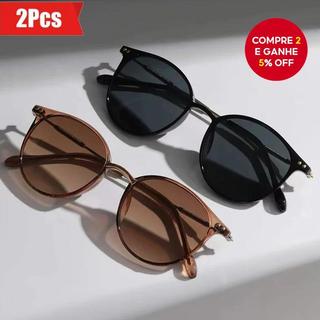  2 peças de óculos de sol com armação redonda pequena, estilo retrô coreano, proteção UV400, para homens e mulheres.