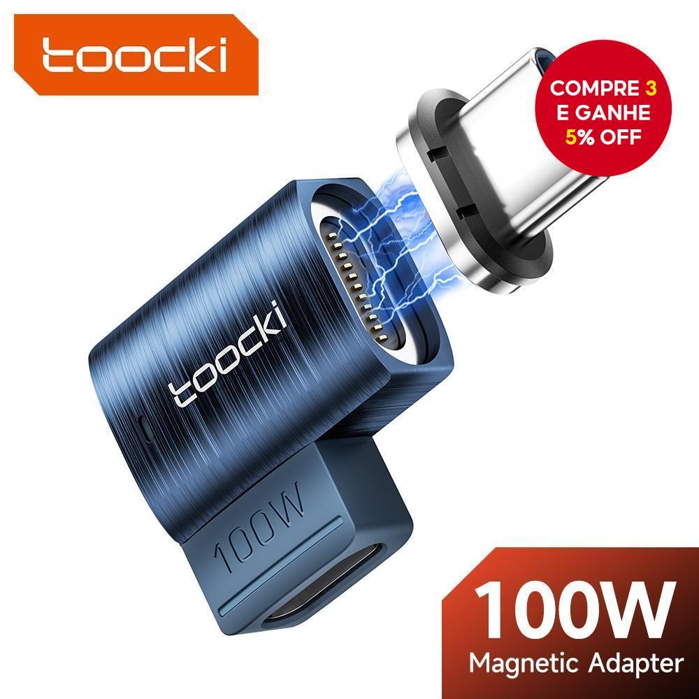 Adaptador Magnético Toocki 100W USB C 2 Em 1 PD Type Carregador De Carregamento Rápido Reto E Cotovelo Conversor De 90 G