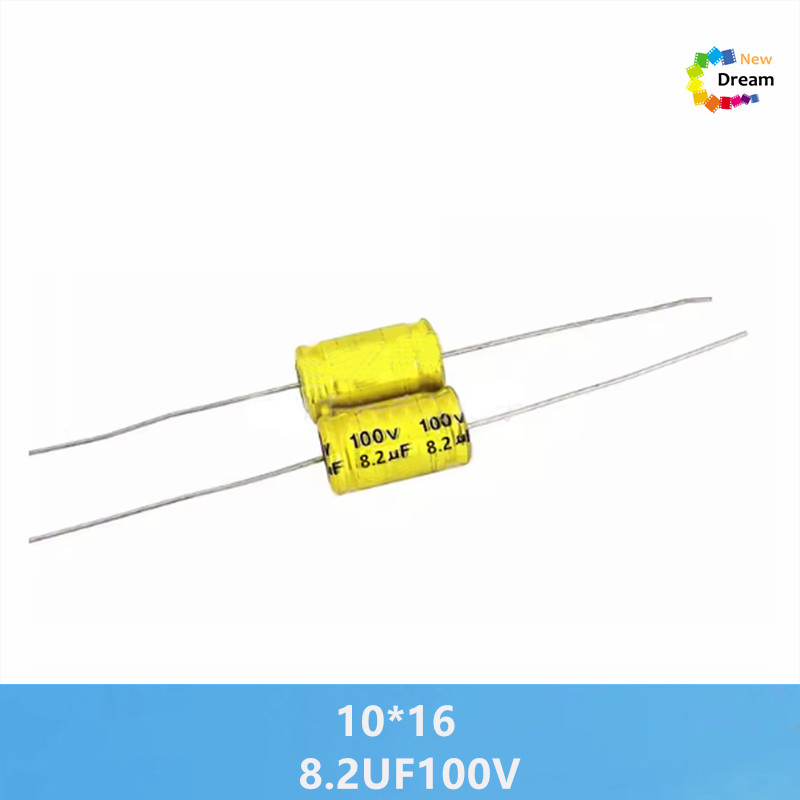 20 Peças 8.2UF 100V 10 * 16mm Buzina Alta Com Divisor De Frequência Eletrolítica axial Infinita E Soldagem capacitor hor