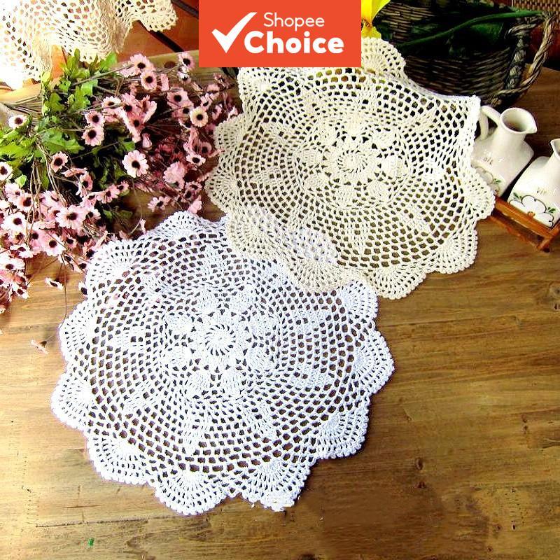 Toalha de Mesa de Renda de Crochê Redonda com Renda Vazada Vintage, Jogos Americanos, Caminho de Mesa, Capa para Mesa de