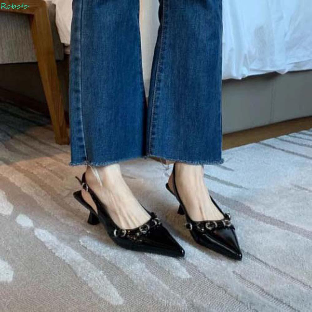 DARNELL Cusp Sapatos De Salto Alto , Fivela De Sapato Chique Decoram Sandálias Fino Com Cabeça Pontiaguda , Elegantes