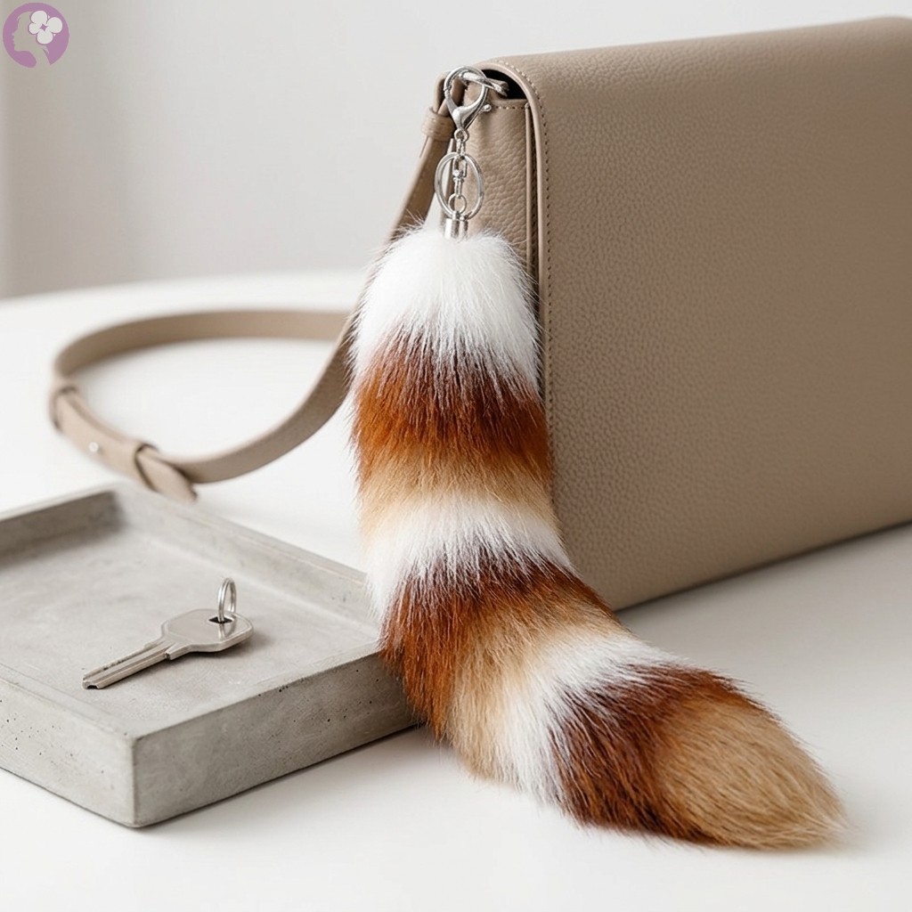 Chaveiro De Carro De Pele De Raposa Falsa , Bolsa De Cauda Fofa , Charme Para Mulheres , Anel De Liga Macia
