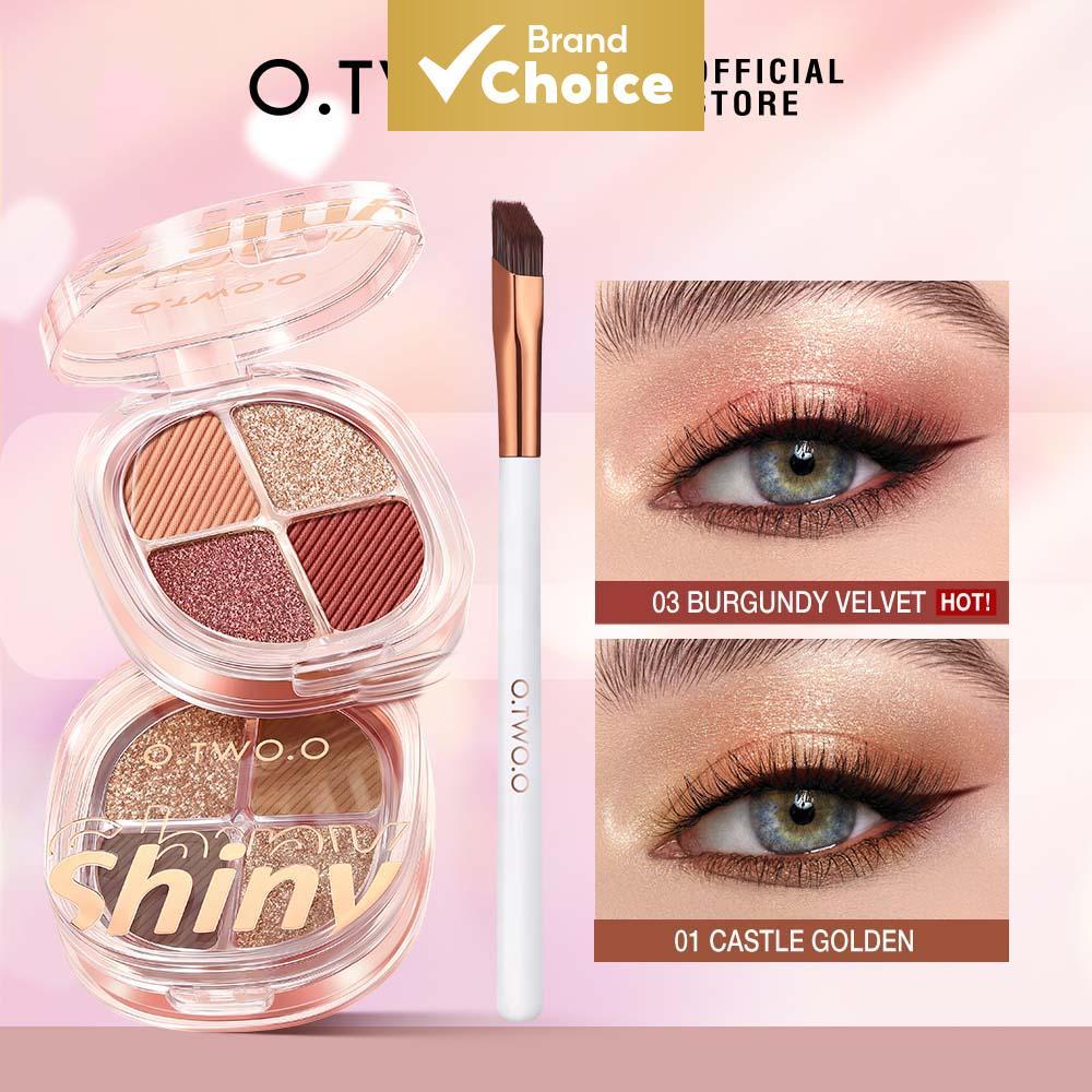 Paleta de Sombras em Três Tons O.TWO.O com pincel, Cor Fosca Lisa para os Olhos, Maquiagem de Beleza Portátil para
