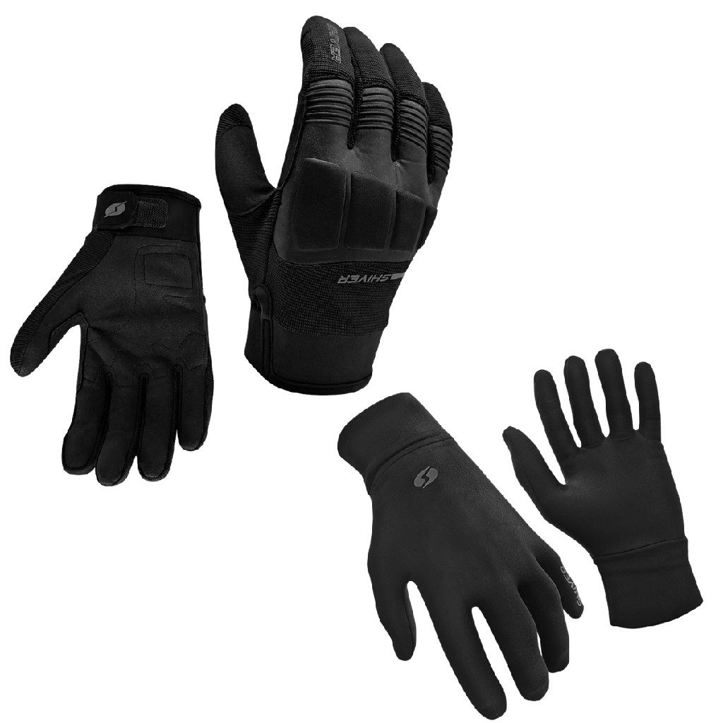 Kit Luva Moto Shiver Rocket 2 Preta Touch Screen E Luva Termica Base Frio 2 Pele Inverno Masculina Tamanho P M G GG GGG