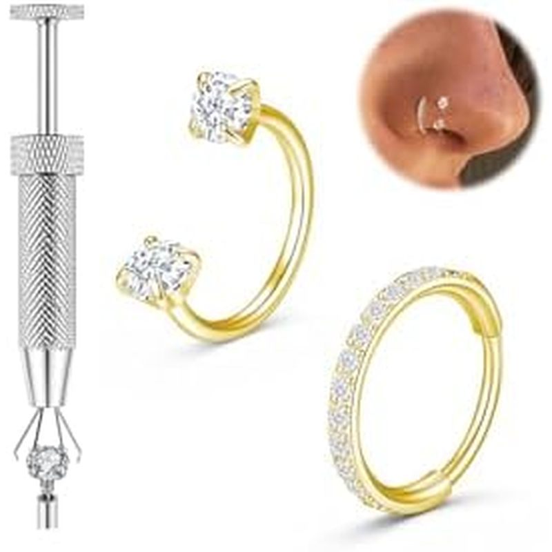 Anel De Nariz Em Ferradura De Titânio , 20g 18g , Gema Dupla , Sapato De Cavalo , Argola Com Ferramenta Para Mulheres ,