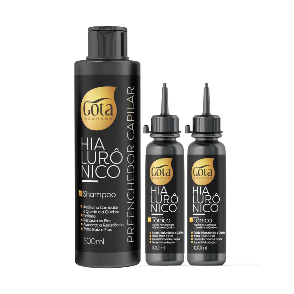Kit Gota Dourada Hialurônico Shampoo 300ml + 2 Tônicos 100ml