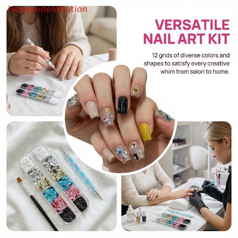 HDBR Lantejoulas Para Arte Em Unhas , 12 Grades , Colorido , Mini Círculo , Flor , Glitter Design De Manicure DIY , Uso