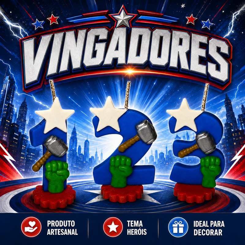 Vela Biscuit Vingadores Avengers Marvel Aniverário Topo Bolo Porcelana Fria
