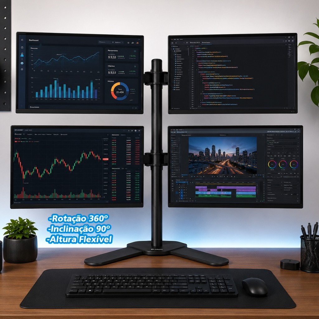 Suporte Vesa Articulado 4 Monitores De 15 A 30 Com Base