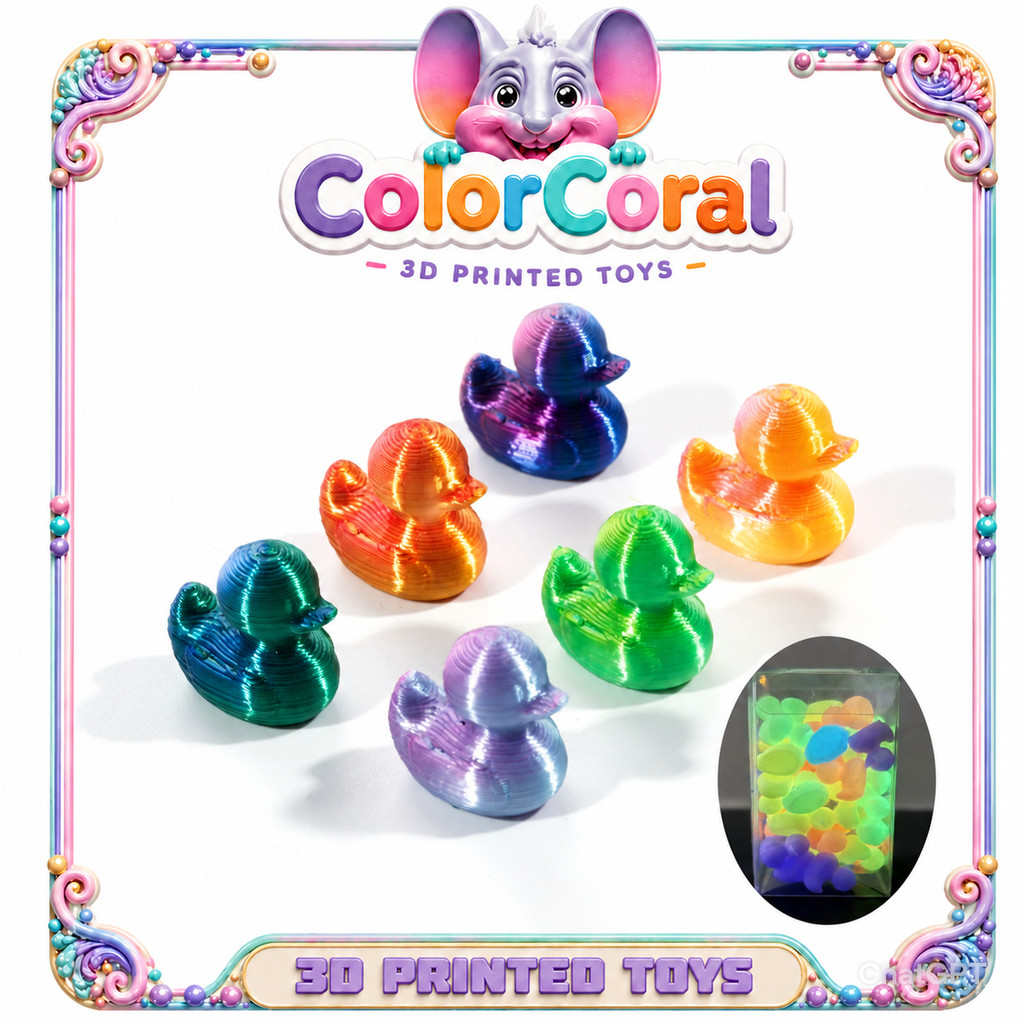 ColorCoral 50 Unidades/Caixa 3D Impresso Mini Patos Luminosos Cor Gradiente Miniatura Animais De Estimação Enfeites De M
