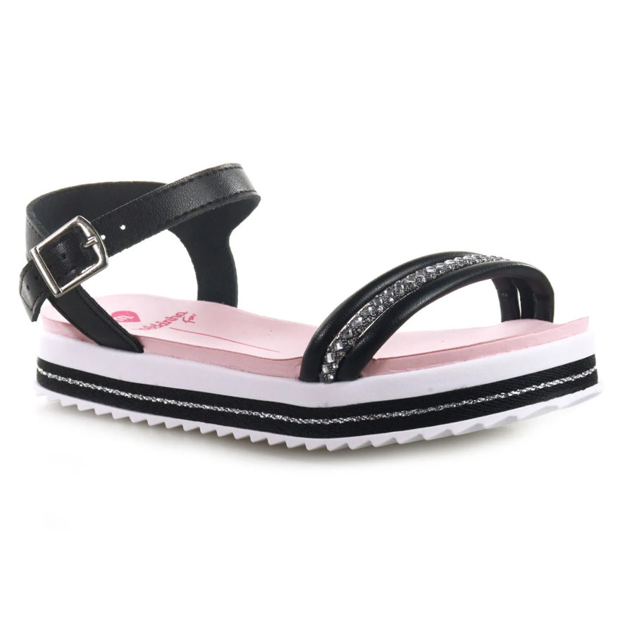 Sandália Infantil Menina Molekinha Fivela Preto 01 Cristal 23051656