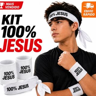 Faixa 100% JESUS E PAR DE MUNHEQUEIRAS FAIXA DE CABELO HEADBAND TIARA FAIXA NEYMAR ADULTO INFANTIL JOVEM CRIANÇA BRASIL