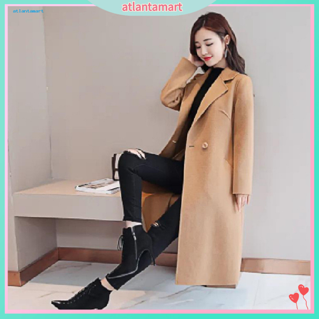 Atl Sobretudo Feminino De Inverno Com Gola Virada Para Baixo , Cor Sólida , Mangas Compridas , Botões Duplos , Cardigã T
