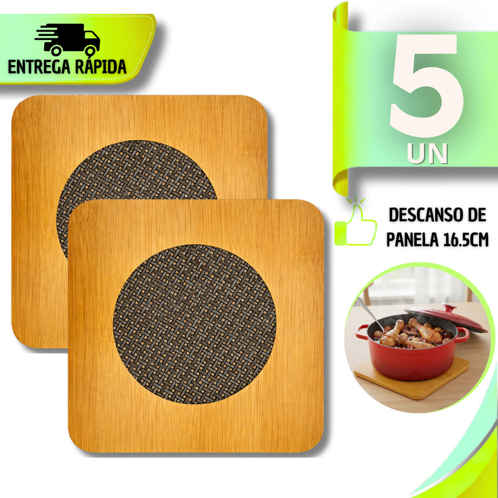 Jogo Descanso De Panela Bambu Quadrada 16.5 Cm Suporte Panelas Quente Proteção Cozinha Utilidades