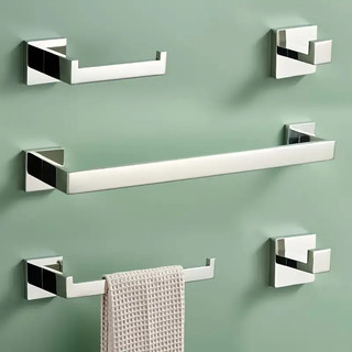 Kit Acessórios Banheiro Lavabo 5 Peças Aço Inox 304 Preto e Prateado S5