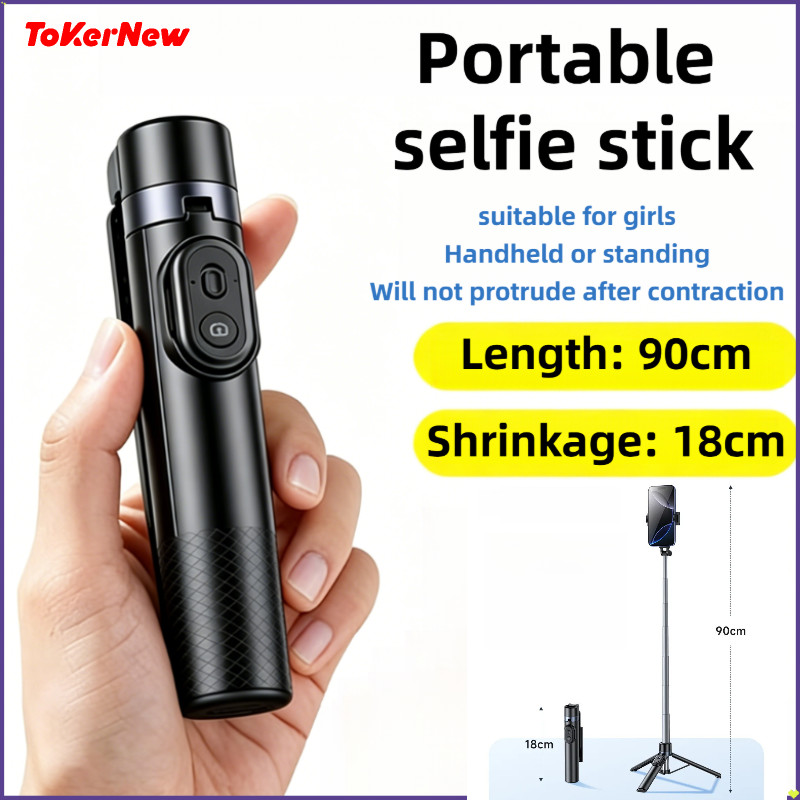 ToKerNew bastão de selfie mini de 90cm em liga de alumínio, controle remoto magnético, transmissão ao vivo, bastão de se