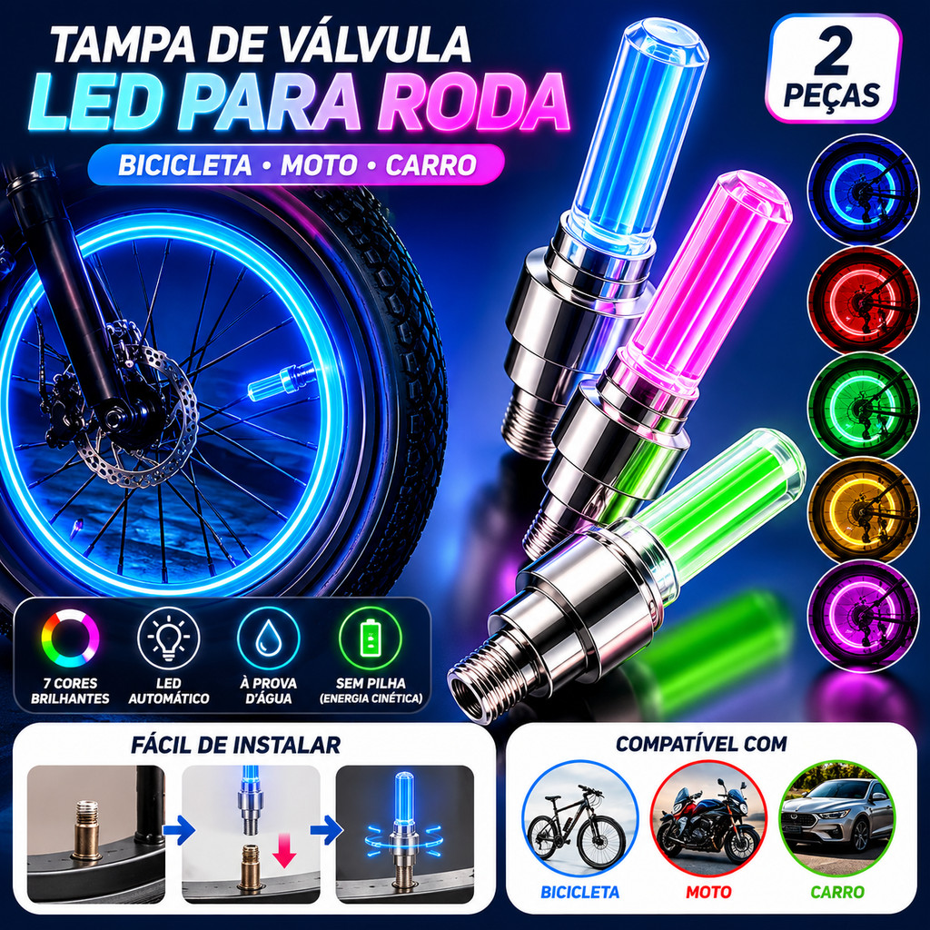 Luzes LED À Prova D'água Para Roda De Bicicleta , 2 Peças , Válvula De Pneu Universal Com Parafuso , Lâmpada Neon Segura