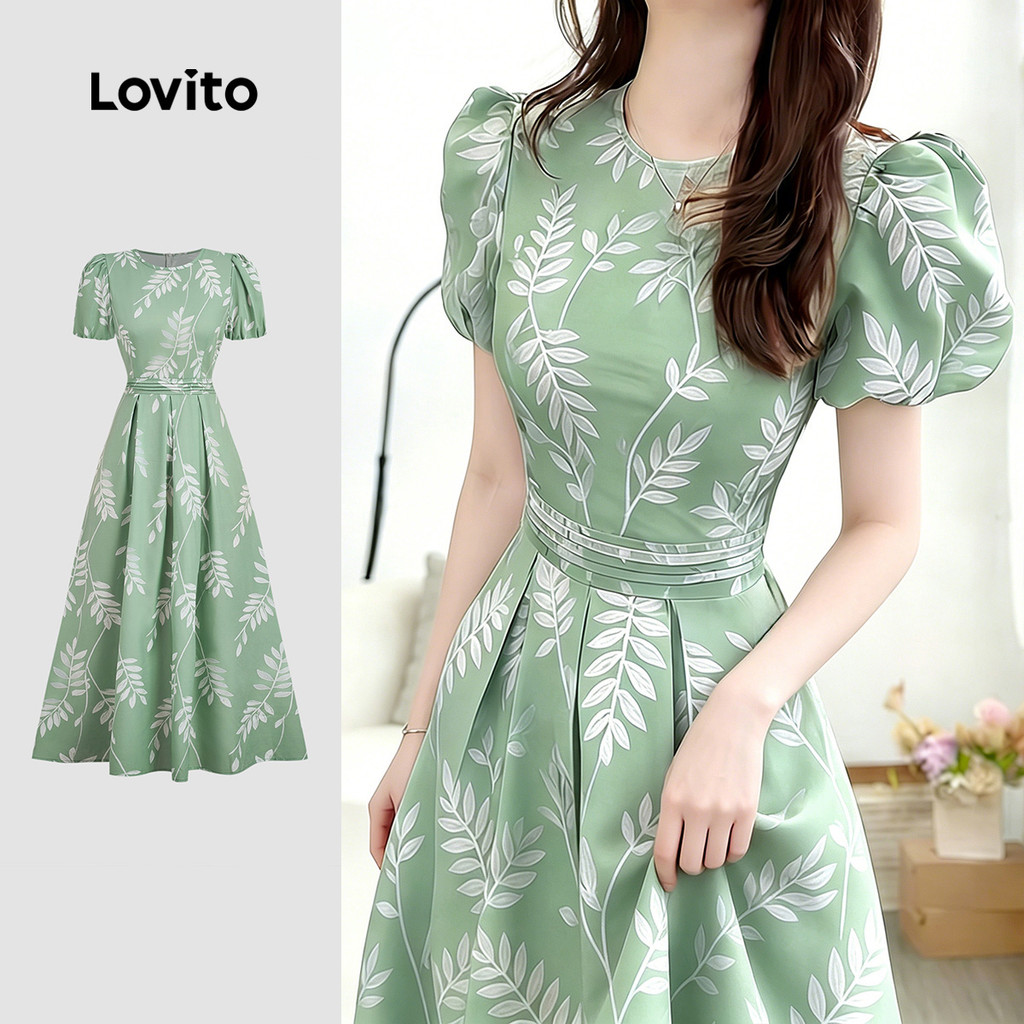 Lovito Floral Vestido Casual com Pregas e Zíper para Mulheres Primavera/Verão LB