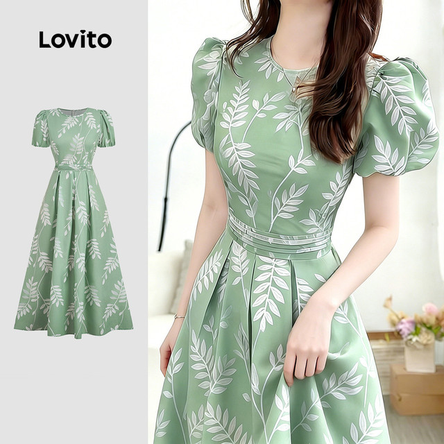 Lovito Floral Vestido Casual com Pregas e Zíper para Mulheres Primavera/Verão LBL35106