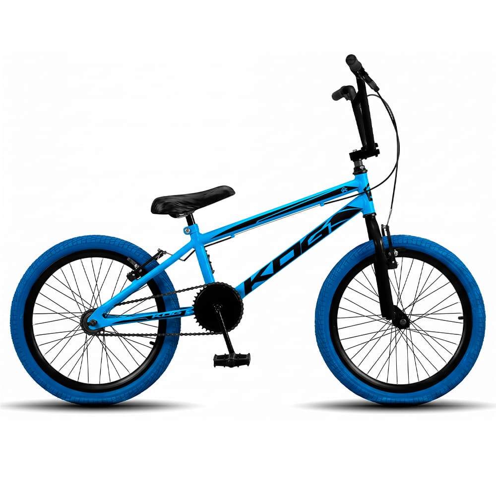 Bicicleta BMX Aro 20 Infantil KOG Freestyle Para Meninos - Azul com Preto Pneus Azul