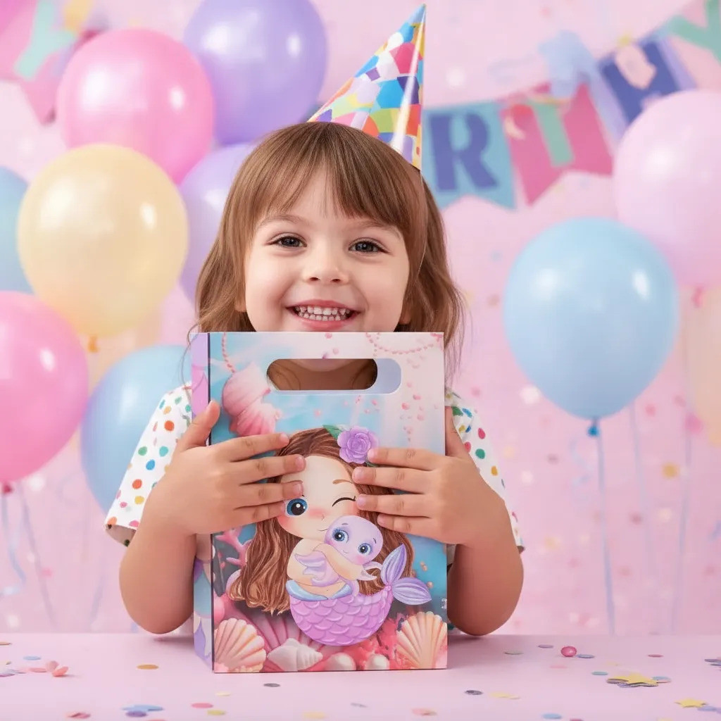 Kit Sacolinhas Sereia Cute Lembrancinha Festa Infantil (20x15x6cm) Pegue e Monte kit festa