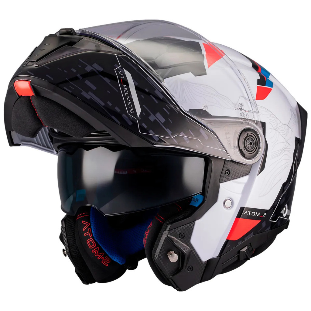 Capacete MT Helmets Atom 2 Highlands A7 Branco Brilho Escamoteável Articulado Robocop