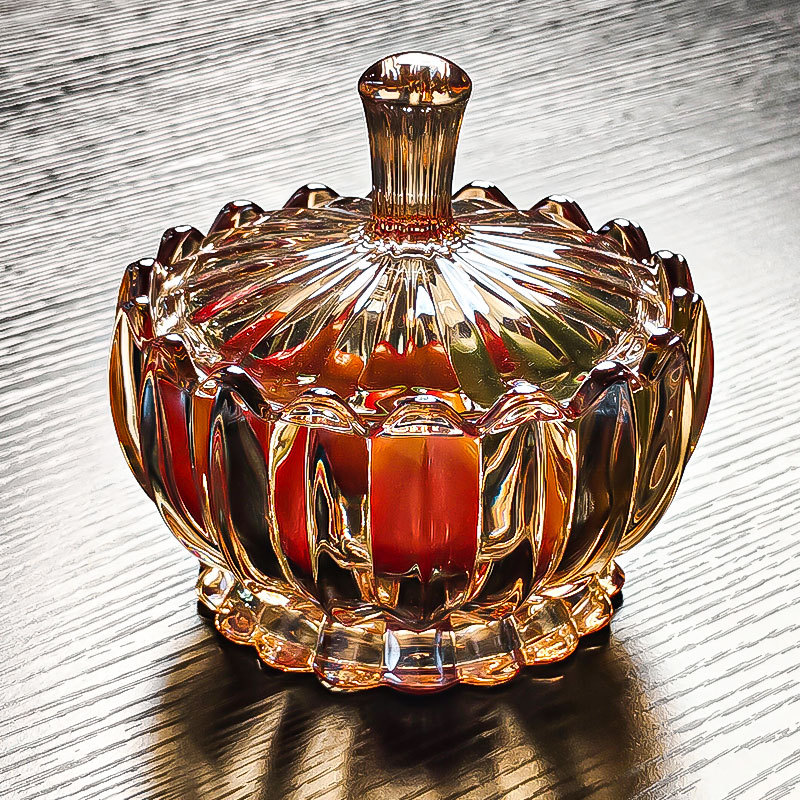 Tigela de vidro de cristal com tampa, jarra de doces, prato de frutas, caixa de armazenamento, tanque de açúcar, alto va