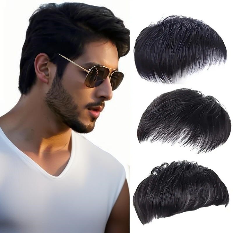 Peruca masculina peça simulação sem costura peruca superior invisível substituição peruca curta bloco de substituição su