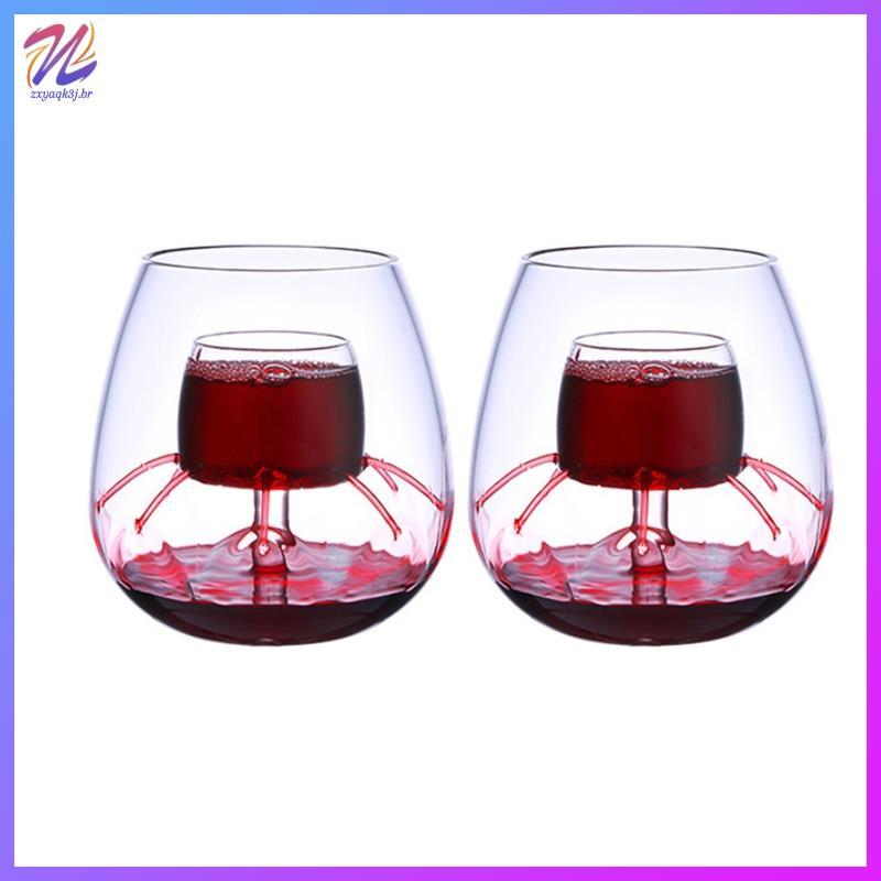 Conjunto De Vinho De Vidro 2 Peças Transparente Com Design Dividido , 520ml X 2 Em Caixa De Presente , Para Festas E Reu