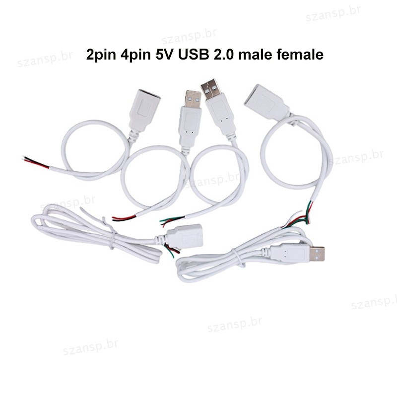 2pin 4Pin 5V USB 2.0 Cabo De Alimentação Fêmea Macho Jack Extensão De Carregamento Conector Fio Branco 0.3m 1m BRA1