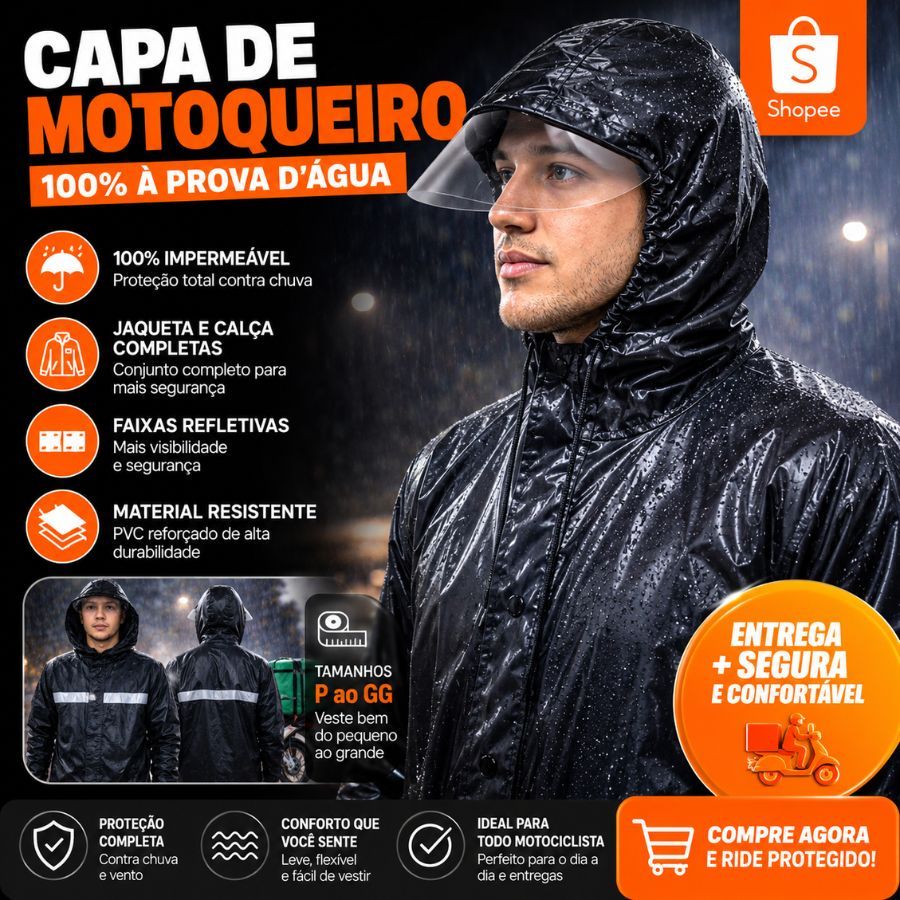 Capa de Chuva Motoboy Impermeável Com Viseira Transparente Reforçada PVC Jaqueta Calça Viseira Moto