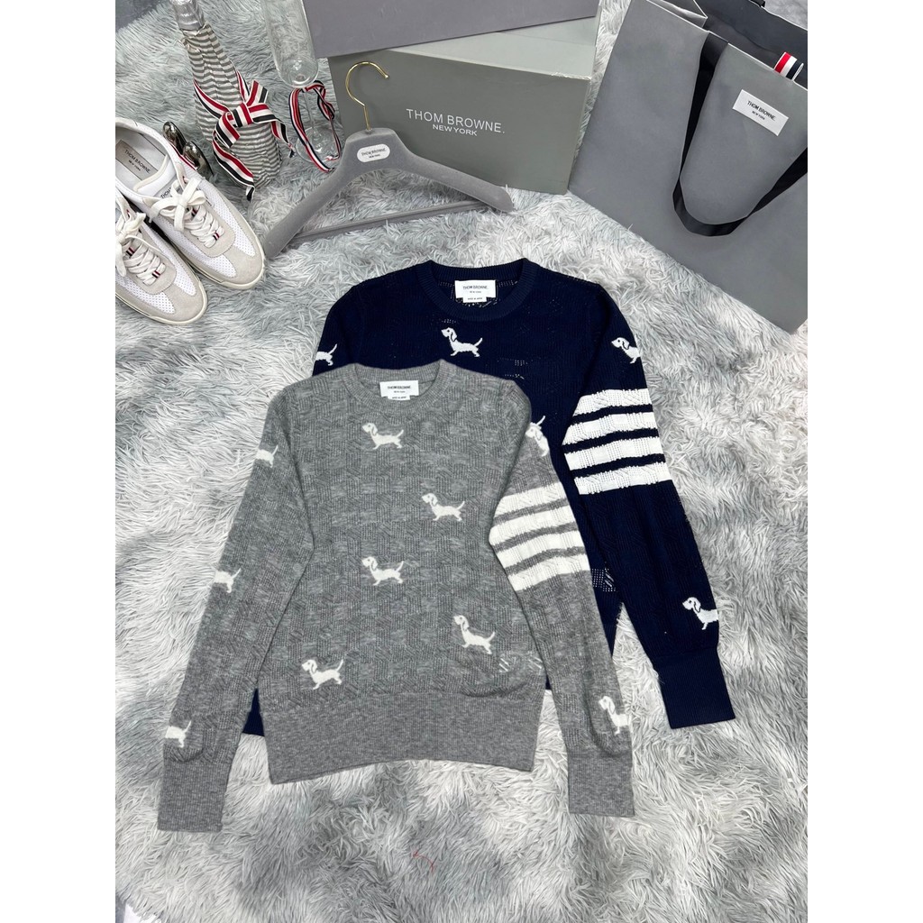 S0MZ 2026New  Classic style full-body dog embroidery four-stripe knitted wool crew neck pullover long-sleeve sweater