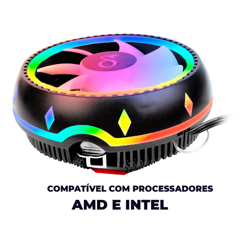 Cooler CPU Processador 120mm RGB Delta-C0107 Ventoinha Intel AMD