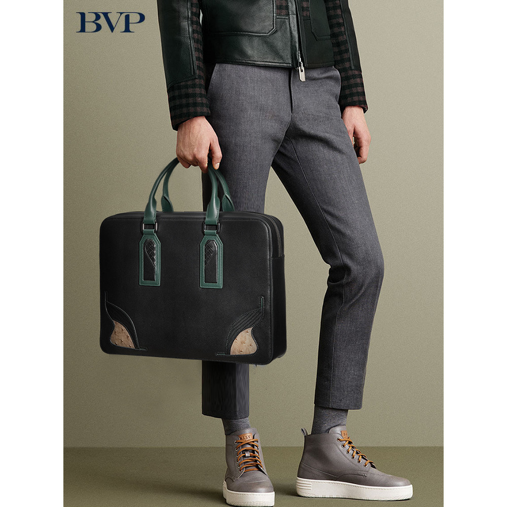 [Etiqueta preta edição 12 Break-free] BVP Smiley Face Bag Bolsa de couro genuíno Business Casual Maleta de marca de luxo