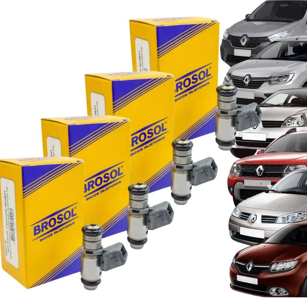 IWI179 Kit4 Bico Injetor Renault Clio / Sandero / Logan / Megane / Kangoo / Duster 1.6 16v (Brosol 4xBRI179)