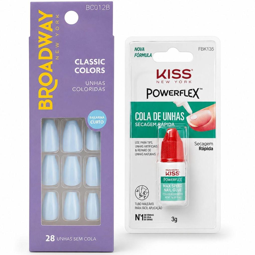 Kit Kiss New York: Unhas Postiças Bailarina Curto e Cola Para Unhas 3g