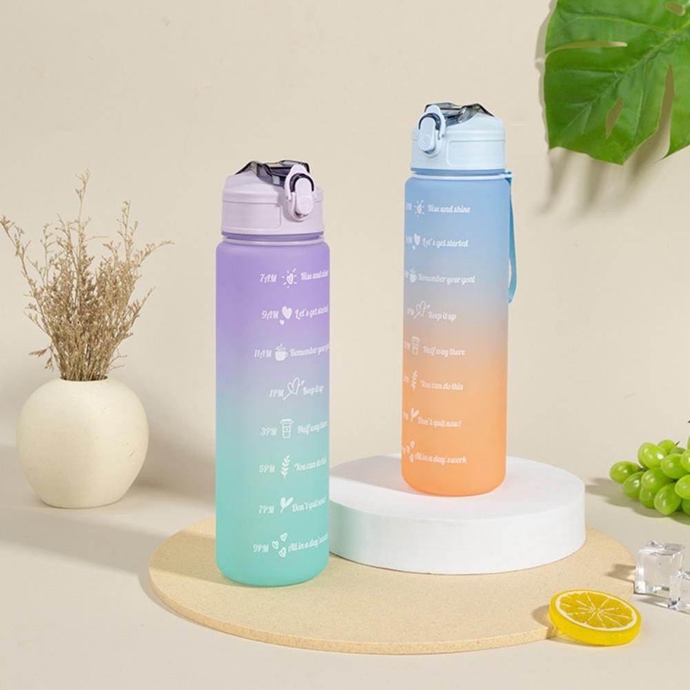 Garrafa Motivacional 900ml Com Canudo Portátil Para Academia E Esportes