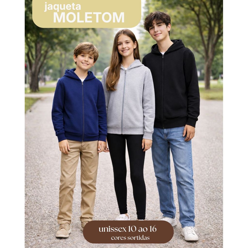 Blusa Jaqueta Moletom Flanelado unissex  Juvenil - 10 ao 16