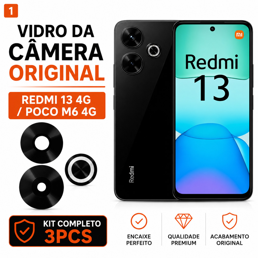 Lente Vidro Da Câmera Redmi 13 4G Poco M6 4G Sem Aro Kit Completo Alta Qualidade Top