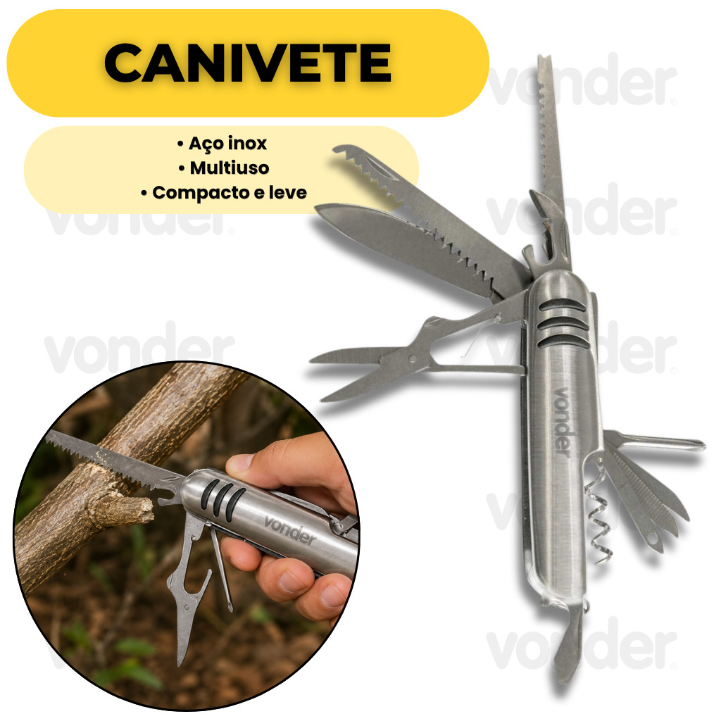 Canivete Multiuso Aço Inox 11 Em 1 Ferramenta Dobrável Compacta Para Camping E Uso Geral Vonder