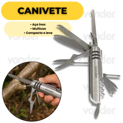 Canivete Multiuso Aço Inox 11 Em 1 Ferramenta Dobrável Compacta Para Camping E Uso Geral Vonder