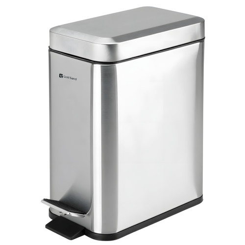 Lixeira Premium Aço Inox Lixo Cesta Balde Retangular C/ Pedal Pequena Amortecimento Cozinha Sala Banheiro Escritório 5L