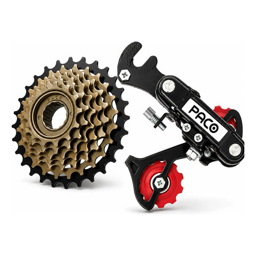 Catraca Roda Livre 7v 14-28 Bicicleta + Cambio Traseiro Transmissão Bike Preto