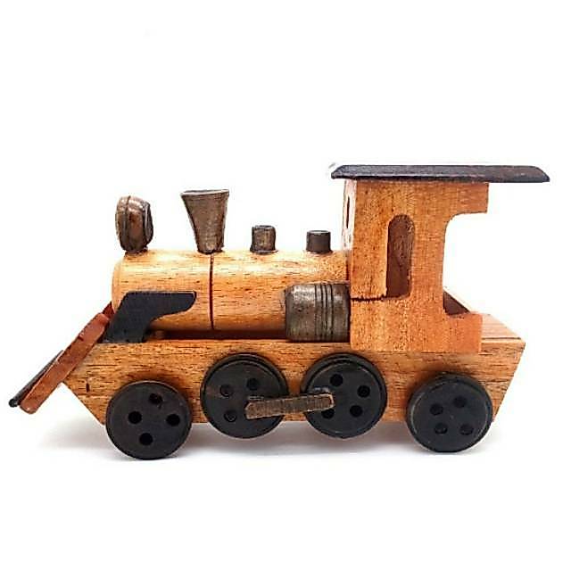 Miniatura Fundida Da Locomotiva Cabeça Do Trem De Madeira Tamanho Médio
