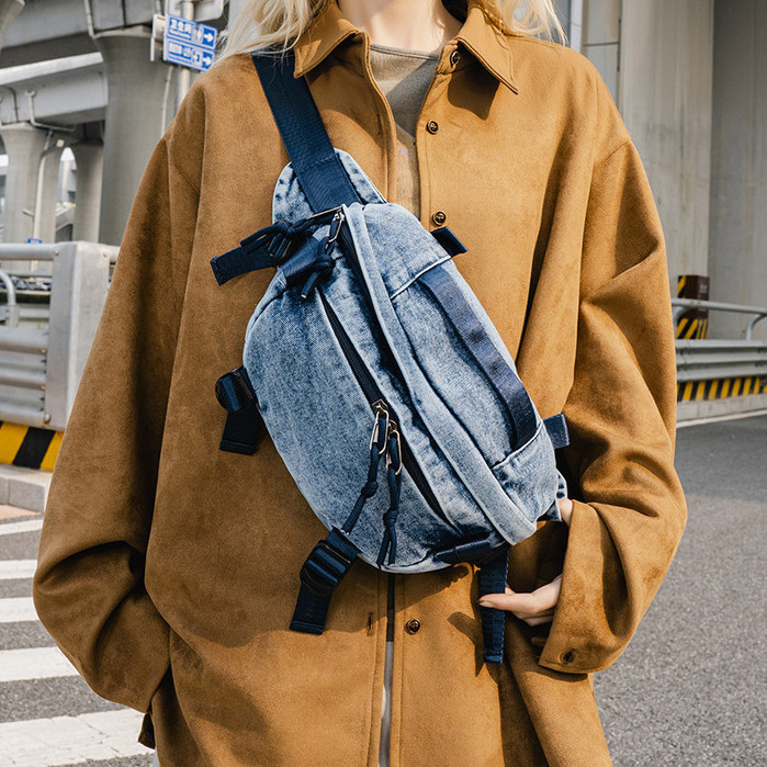 Bolsa de ombro moderna e moderna, bolsa jeans de novo estilo, bolsa de peito de grande capacidade
