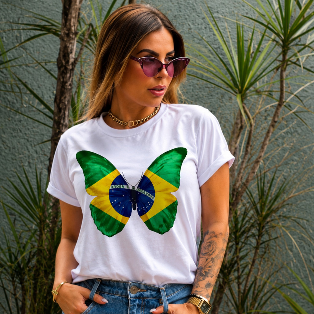 t-shirt Camiseta feminina 100% algodão brasil copa do mundo plus size blusinha estilosa